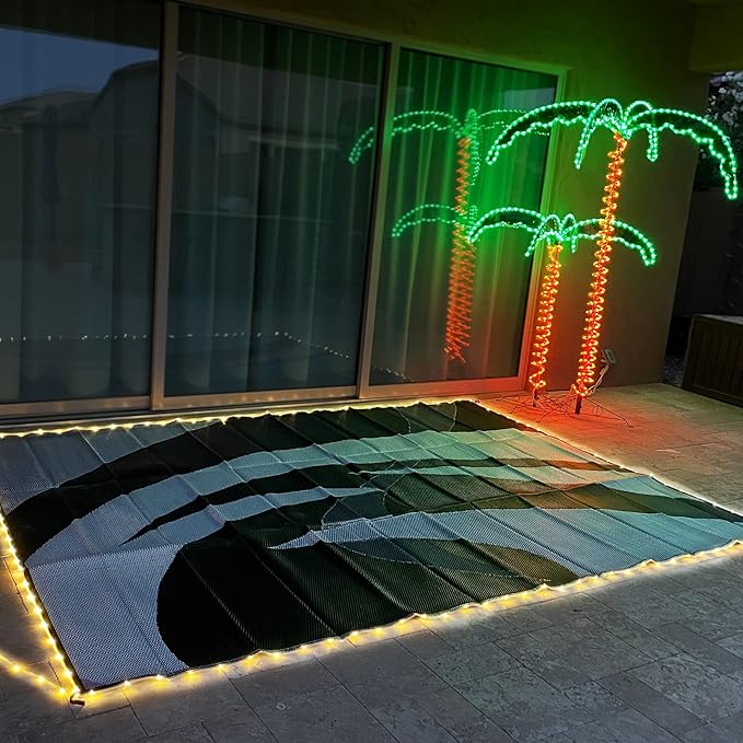 Stylish Camping L158111WL 8-feet by 11-feet LED Illuminated Patio Mat - Outdoor Patio Black/White RV Camping Mat