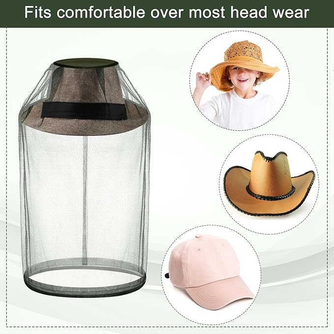 Funtery 12 Pcs Mosquito Head Mesh Face Fly Netting Hood Protecting Sun Fishing Hat with Net for Men Women