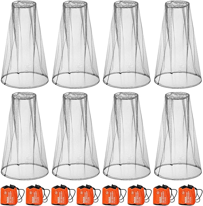 Tudomro 8 Pcs Mosquito Head Face Fly Netting Hood Mosquito Net Hat 18 x 18 Inch Bug Net for Head with Carry Bags(Gray)