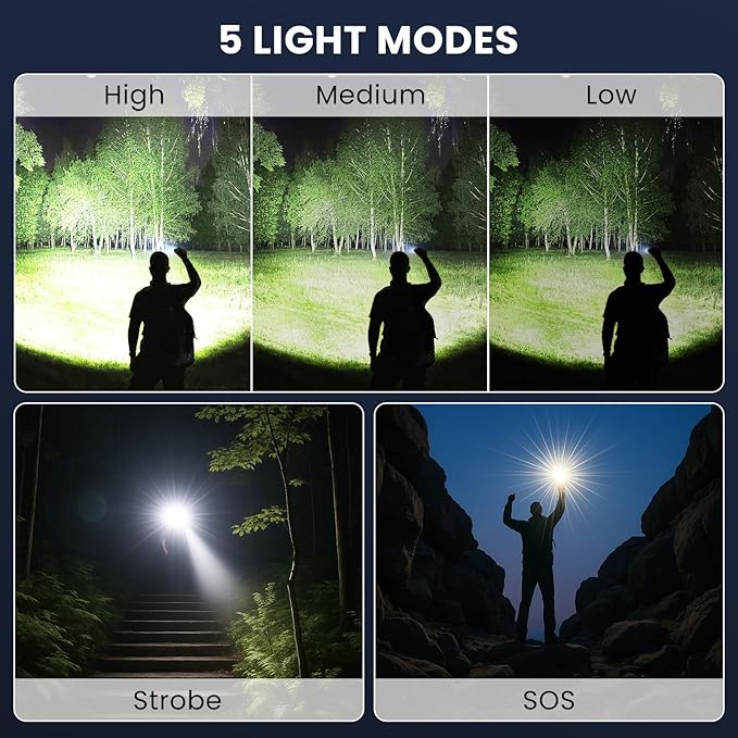 Rechargeable LED Flashlights High Lumens, 2 Pack Super Bright Flash Light with 5 Modes, High Powered Handheld Flashlight for Home Camping Hiking Night Work