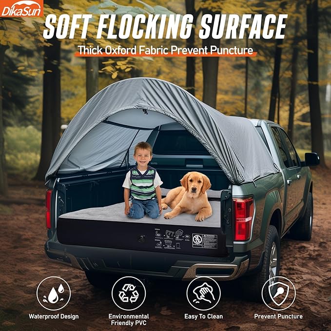 Truck Bed Air Mattress for 5.5-5.8Ft Inflatable Air Mattress for Full Size Short Truck Beds Pickup Air Mattress for Camping Truck Tent Accessories with Pump & Carry Bag (A-Grey)
