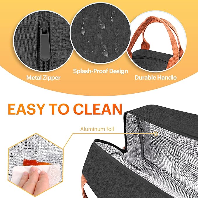 Lunch Bag for Women & Men Adult Insulated Lunch Box, Small Leakproof Cooler Food Lunch Containers Reusable High Capacity Lunch Tote Bags for Work, Travel, Outdoor (Black)