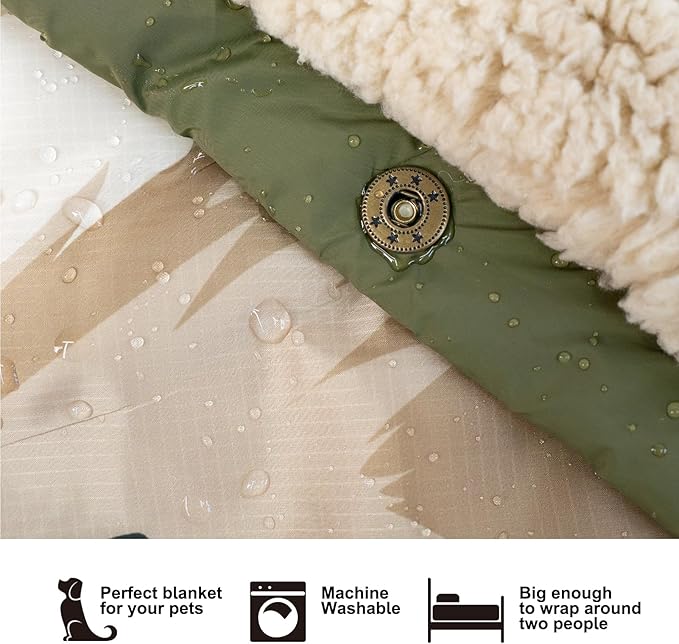Outdoor Camping Blanket with Sherpa Lining, Extra Warm Thick Camp Blankets & Puffy Ultralight Soft Poncho DWR Camping Quilt for Cold Weather, Adventure,Sleeping,Backpacking 78"x 56"