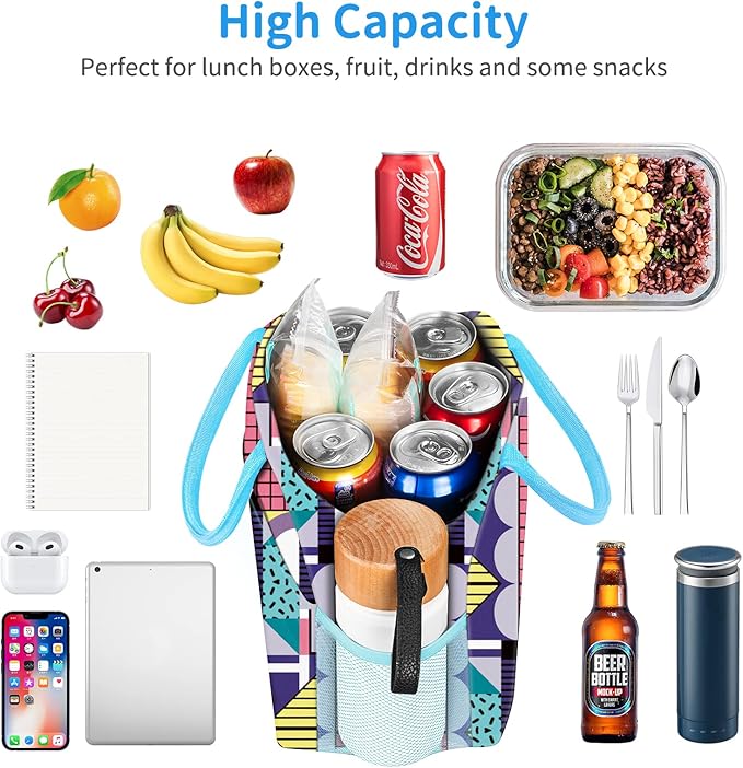 Lunch Bag Lunch Box for Women Men Reusable Insulated Lunch Tote Bag,Leakproof Thermal Cooler Sack Food Handbags Case High Capacity for Travel Work Picnic Beach,Geometric