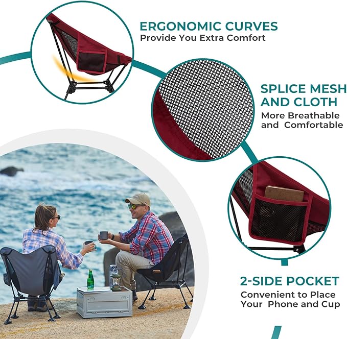 ATEPA Backpacking Chair, Ultralight Folding Portable Small Camping Chairs for Adults Compact Foldable Beach Seat with Anti-Sinking Feet & Aluminum Frame for Outdoor Hiking Travel Fishing