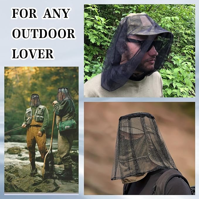 Mosquito Head Net, Premium Extra Fine Holes Face Mesh Bug Face Netting for Head Hiking, Backpackers Insect Net Mask Cover for Outdoor Travel Camping Hiking