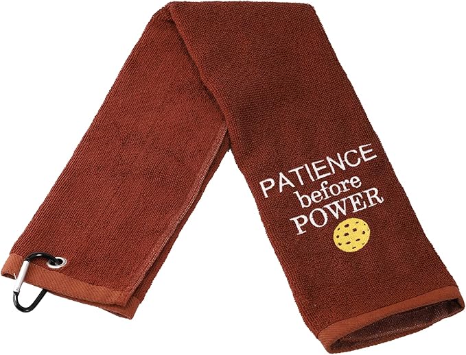 JXGZSO Pickleball Towel Patience Before Power Embroidered Sports Teem Hand Towel Gift for Pickleball Player (Patience Before Power T)