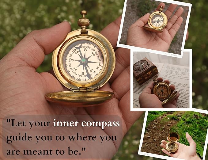 TVV-Christian Compass Gift for Him – Solid Brass Pocket Compass with Bible Verses – Baptism Gifts for Boys, Religious Compass Gift for Graduation, Confirmation – Includes Wooden Box & Greeting Card