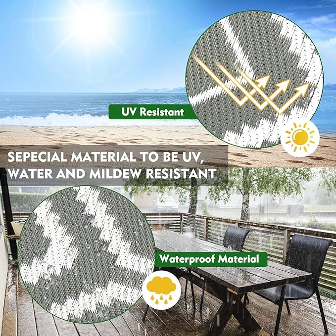 Outdoor Camping Rug Patios Clearance Plastic Straw Weatherproof Reversible Mats, Large Floor Mat for RV, Backyard, Deck, Picnic, Beach, Trailer, Camping