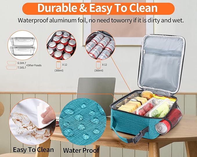 Lunch Box for Men - Reusable Lunch Bag Men Adult Women- Insulated Small LunchBox (Azure)