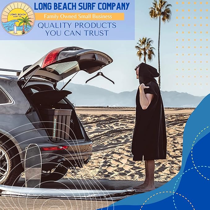 Long Beach SURF CO Surf Poncho Men | Surf Poncho Women | Wetsuit Changing Poncho Towel Hoodie with Pocket | Changing Towel | Hooded Beach Towel Poncho | Quick Dry Towel | Surfing Accessories