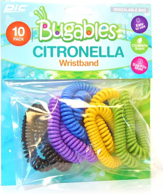 PIC Bugables Citronella Scented Coil Wristbands, Reusable and Resealable, One Size Fits All (Pack of 10)