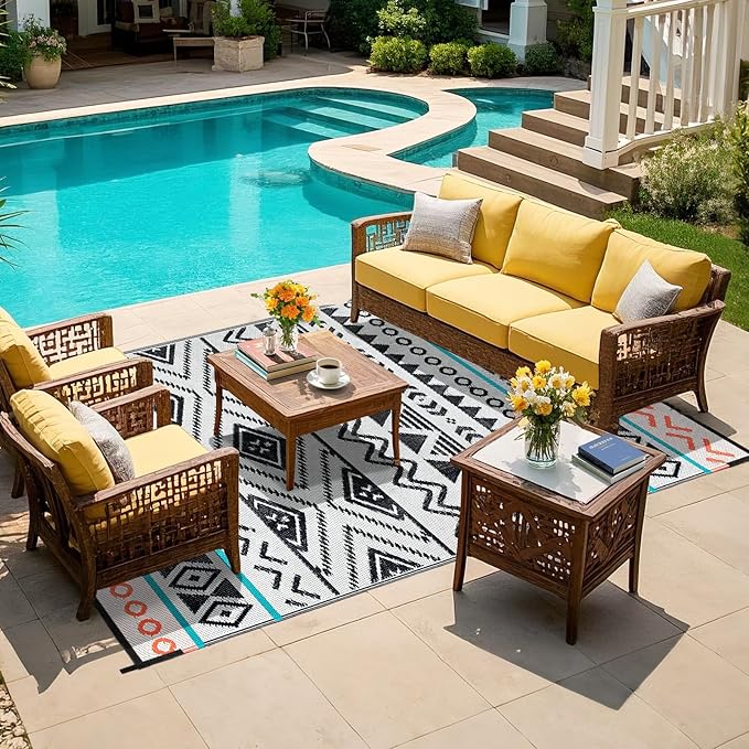 Outdoor Rugs Patio Camping Waterproof - 8x10 Plastic Straw Patio Rug Portable for Campers, Outside RVs Mat, Outdoor Area Carpet for Patios Clearance, Backyard Porch, Balcony, Picnic