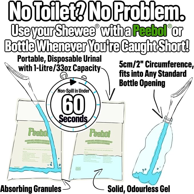 SHEWEE Extreme Female Urinal - Made in The UK - Reusable and Recyclable Urination Device. Festival, Camping, Car and Hiking Essentials for Women. Includes Travel Case and Extension Pipe - White
