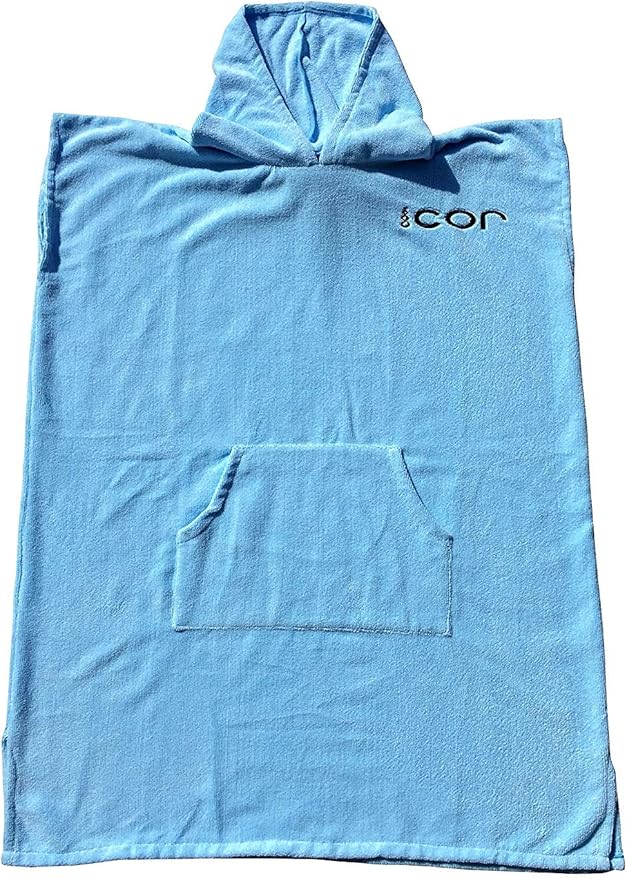 COR Surf Poncho Changing Towel Robe with Hood and Front Pocket | Thick Quick Dry Microfiber Wetsuit Poncho Towel for Surfing Beach Pool Swim (Large, Light Blue)