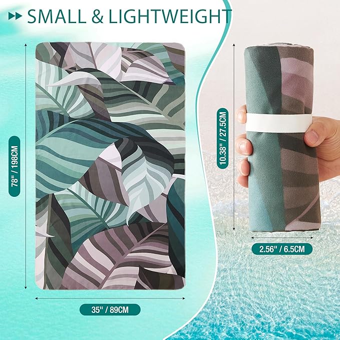 HYSEAS Lightweight Ultra-Thin Beach Towel, Oversized 78"X35" for Adult - Sand Free, Quick Dry, Perfect for Swimming, Beach, Travel, Camping, Essential Beach Accessory & Vacation, Tropical Rainforest