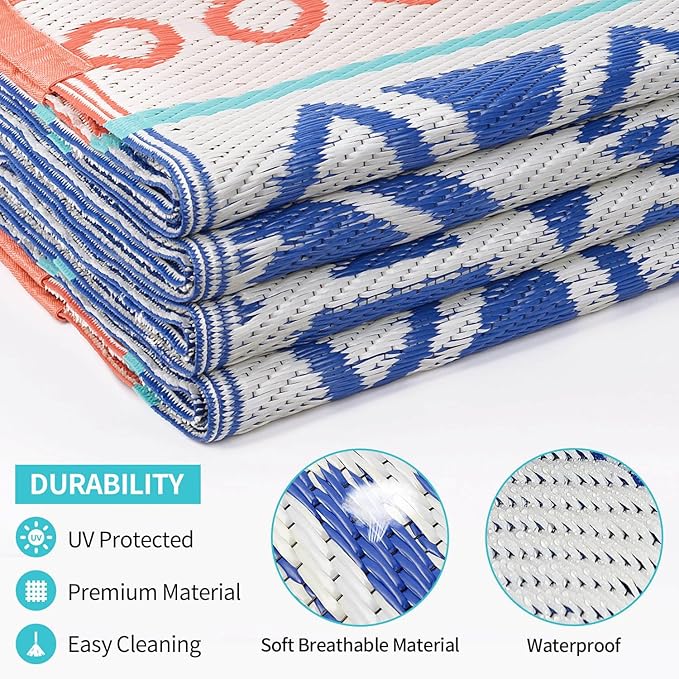 Outdoor Rugs Patio Camping Waterproof - 4x6 Plastic Straw Patio Rug Portable for Campers, Outside RVs Mat, Outdoor Area Carpet for Patios Clearance, Backyard Porch, Balcony, Picnic