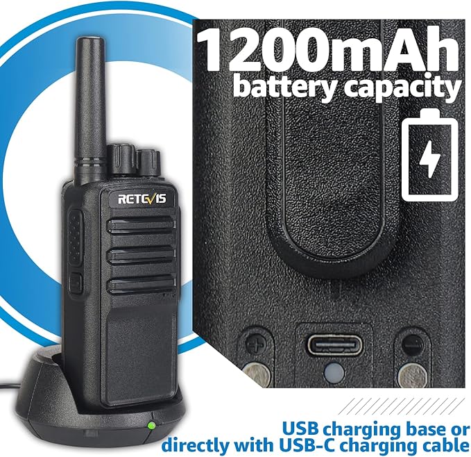 Retevis NR10 Portable 2 Way Radios,Noise Cancelling Two Way Radio USB-C Charging,VOX,License Free Walkie Talkies for Road Trip Camping Hiking(2 Pack)