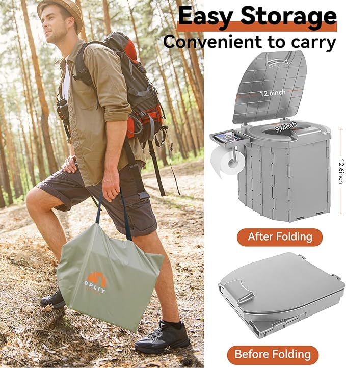 Portable Camping Toilet Upgraded Soft Camp Toilet Seat with Paper Holder- Travel Potty Perfect for Emergency Preparedness, Backcountry, Car, Boat, Road Trips. (GRAY)