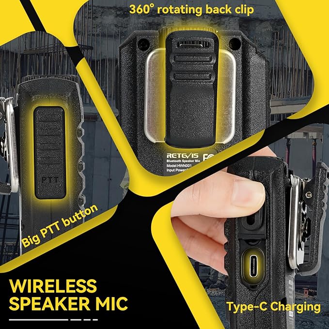 Retevis RB37 Bluetooth Two Way Radio, Wireless Walkie Talkies with Mic, Auto-Connection, VOX, 2000 mAh, USB-C, Walkie Talkies for Camping Security(4 Pack)