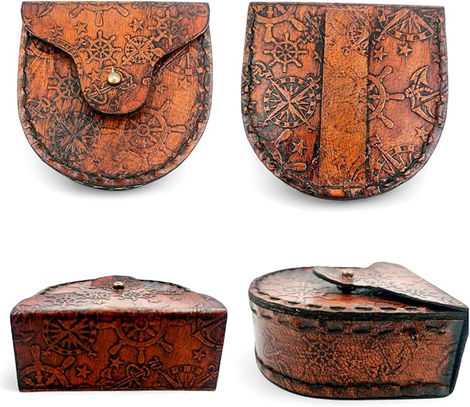 Brass Pocket Compass Hand Made Fully Functional Compass Antique Nautical Replica Item with Leather Case.