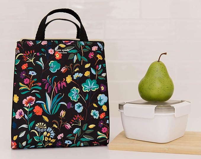 Kate Spade New York Portable Soft Cooler Lunch Bag, Thermal Tote with Silver Insulated Interior Lining and Storage Pocket, Autumn Floral