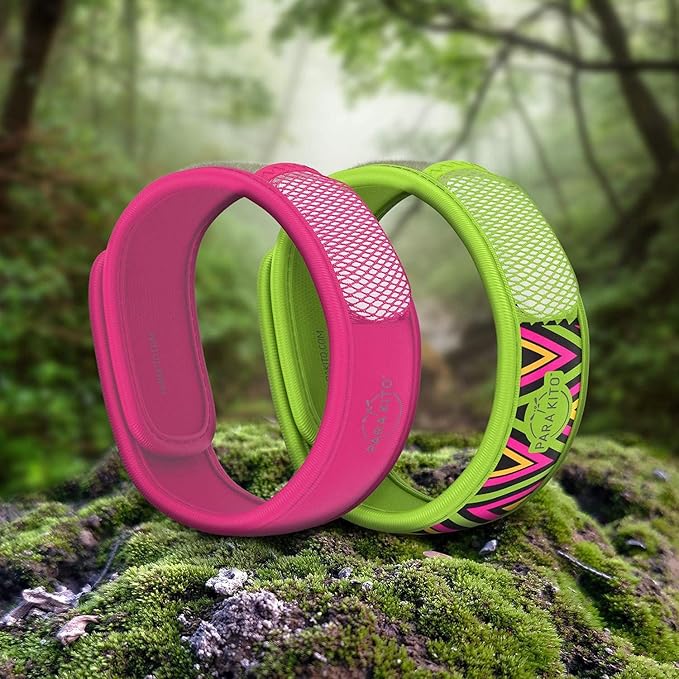 PARA'KITO Mosquito Repellent Bracelets + Refill Pellets Bundle | w/Peppermint Oil, Essential Oils | Hiking & Camping Accessories | Paraben Free, DEET Free - 2 Wristbands & 2 Refills (Fuchsia + Inka)