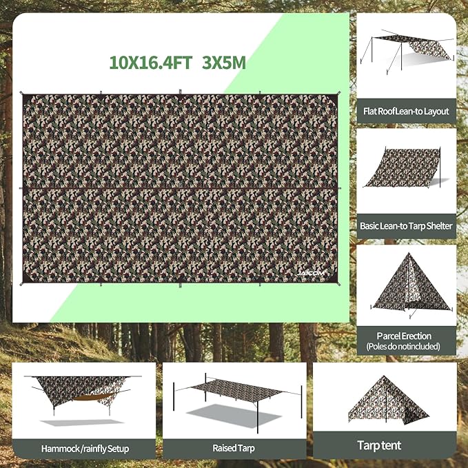 Waterproof Camping Tarp - 10X16.4ft Hammock Rain Fly, Ultralight & Portable & UV Protection Backpacking Tarp, Multifunctional for Outdoor Adventure, Hiking, Tent, Hammock