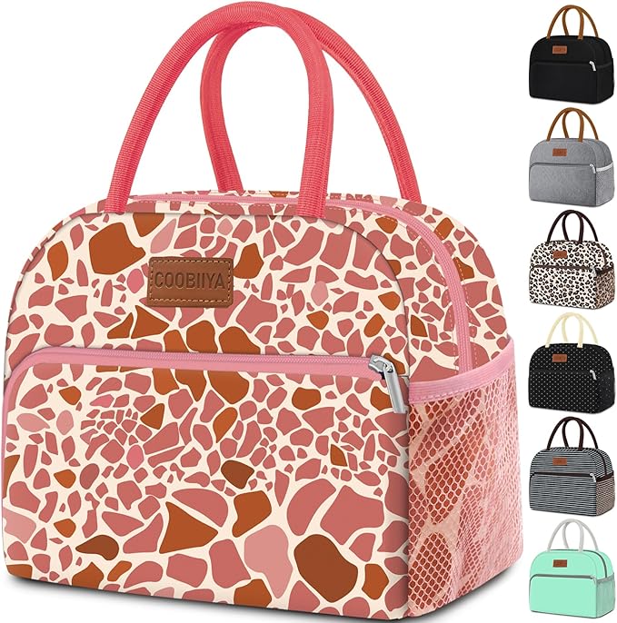 Coobiiya Lunch Bag Women, Lunch Box for Women Adult Men, Small Leakproof Cute Lunch Tote Large Capacity Reusable Insulated Cooler Lunch Container for Work/Office/Picnic/Travel-Pink Leopard