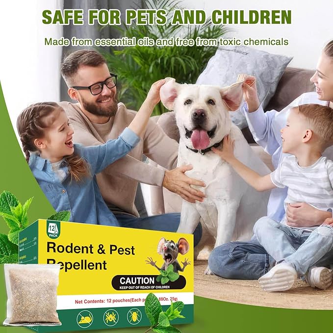 Rodent Mouse Repellent Pouches, Natural Peppermint Oil Bags for Mice, Pest Control Pouches for Indoor Outdoor Use, Mouse Deterrents for Moths, Insect, Mosquitos (60)