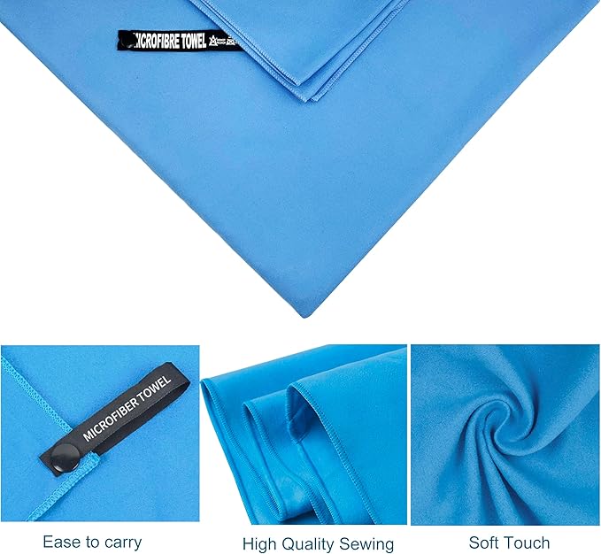 Quick Dry, Super Absorbent Microfiber Towel - Perfect for Travel, Gym, and Camping. Ultra Compact, Lightweight. Ideal for Trip, Beach, Shower, Backpacking, Pool.