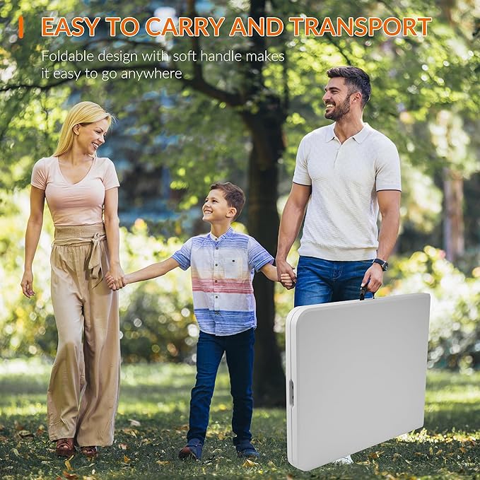 Folding Table, 6 Feet Heavy Duty Fold-in-Half Utility Table Indoor Outdoor for Camping, Picnic, Party