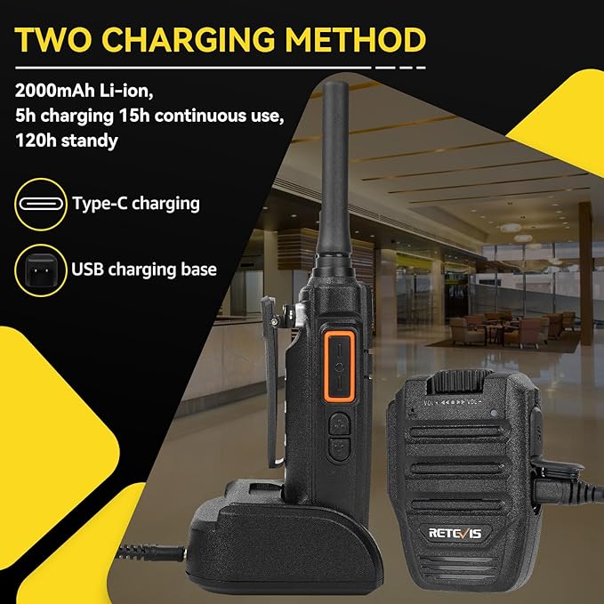 Retevis RB37 Bluetooth Two Way Radio, Wireless Walkie Talkies with Mic, Auto-Connection, VOX, 2000 mAh, USB-C, Walkie Talkies for Camping Security(4 Pack)
