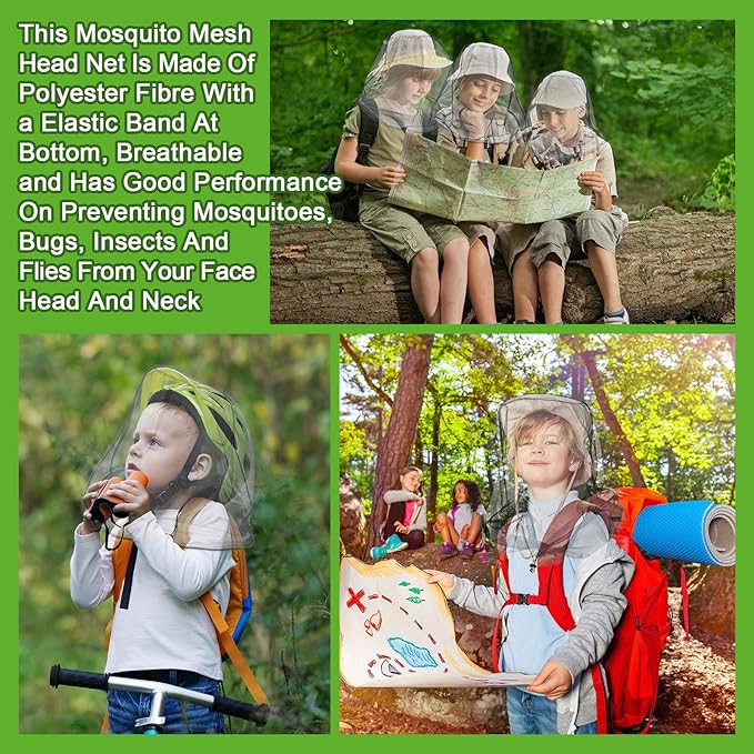 Tudomro 8 Pcs Mosquito Head Face Fly Netting Hood Mosquito Net Hat 18 x 18 Inch Bug Net for Head with Carry Bags(Gray)