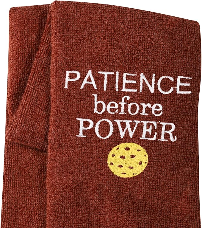 JXGZSO Pickleball Towel Patience Before Power Embroidered Sports Teem Hand Towel Gift for Pickleball Player (Patience Before Power T)