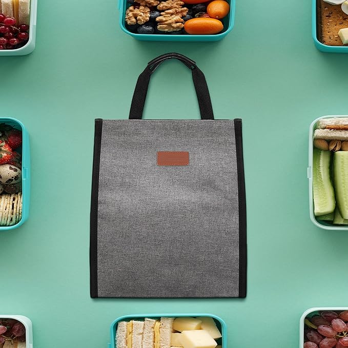Lunch Bags for Women Insulated Reusable Lunch Tote with Internal Pocket, Lunch Tote bag for Work (Grey)