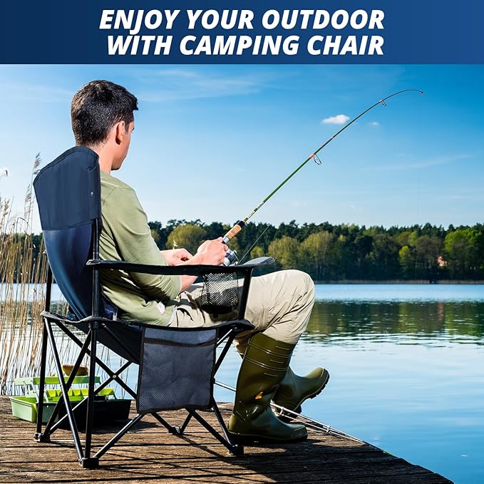2PCS Folding Outdoor Beach Camp Chair with Cup Holder, Storage Pocket, Waterproof Bag Outdoor Arm Chair, Supports 225LBS, Cyan