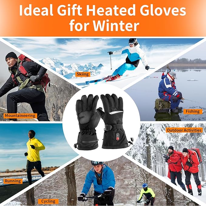 Fohil Heated Gloves for Men Women - Electric Heated Winter Gloves Rechargeable 3200mAh, Waterproof Touchscreen 3 Temperature Level Adjustable Heating Work Gloves for Skiing Motorcycling Hiking