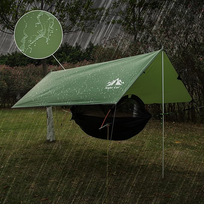 Night Cat Camping Tent Tarp Hammock Rain Fly Sunshade Shelter Tarp Waterproof Portable Lightweight for Outdoor Backpacking Hiking 12x10 ft