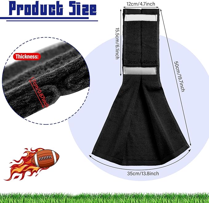 Shimeyao 2 Pcs Football Towel Cotton Sports Football Field Towel Pitching Towel with Closure Football Sweat Towel for Football Gym Men Women Accessories (Black)