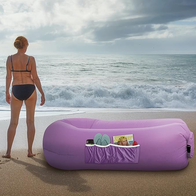 Nevlers 2 Pack Inflatable Loungers Air Sofa Couch | Perfect for Beach Chair Camping Chairs or Portable Hammock |Travel Bag Pouch, Pegs & 3 Pockets| Movie Seating & Camping Accessories Blow Up Lounger