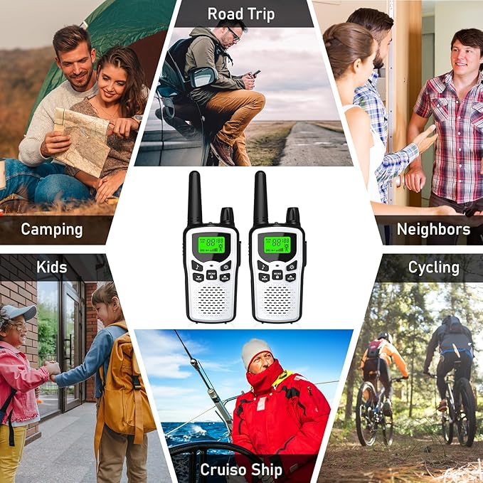 Walkie Talkies,Erelis Long Rang Walkie Talkies with 22 FRS Channels,Walkie Talkies for Adults with Lamp,VOX,LCD Display for Outdoor Activities (Silver)