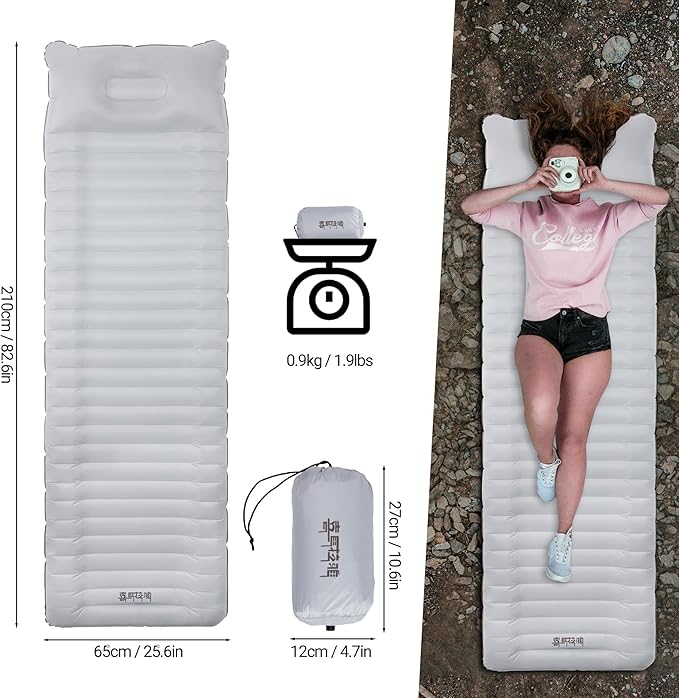 Backpacking Sleeping Pad with Pillow Inflatable Sleeping Pad for Camping with 4-Layer Design - 3.3 R Value - Thick 3.9" -20D Nylon+TPU Reversible Sleeping Pad Lightweight Waterproof Camping Essentials