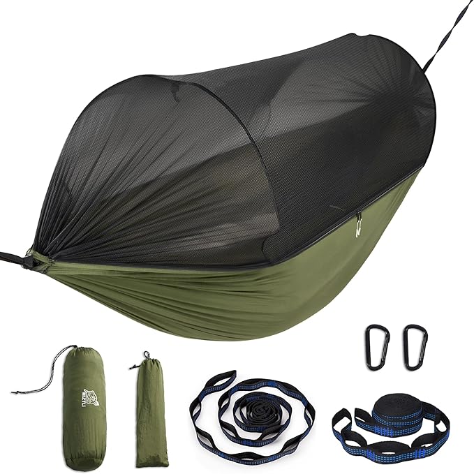 Miztli Camping Hammock -Portable Hammock w/Spacious Net & Tree Straps w/Adjutable Loops,Double and Single Hammock for Outdoor, Hiking, and Travel