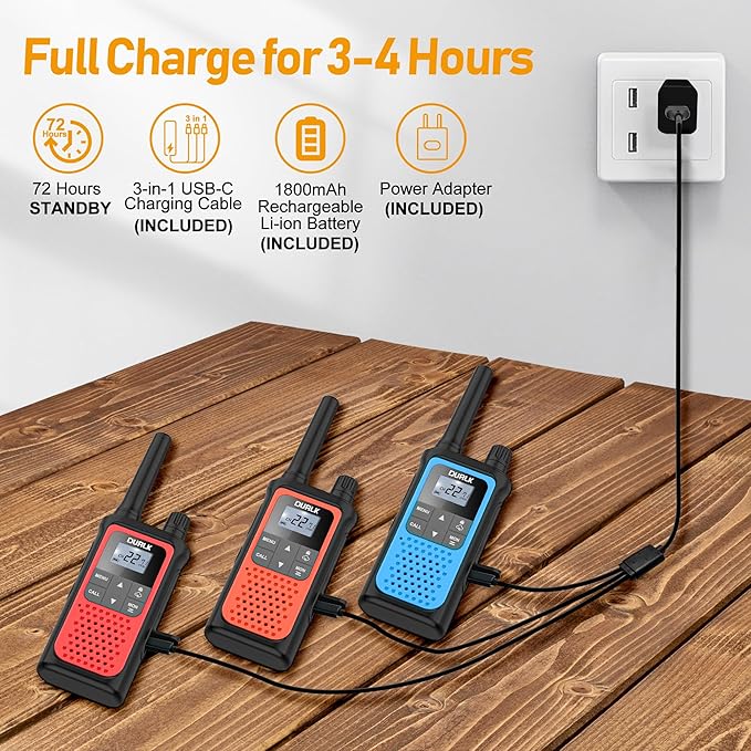 Walkie Talkies Long Range for Adults - Rechargeable Walkie Talkies 2 Way Radios 22 FRS Channels with 1800mAh Li-ion Battery, NOAA Weather Radio, VOX, LED Flashlight for Camping Hiking Cruises (3 Pack)