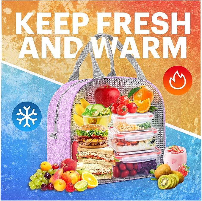 Lunch Bag for Women & Men Adult Insulated Lunch Box, Small Leakproof Cooler Food Lunch Containers Reusable High Capacity Lunch Tote Bags for Work, Travel, Outdoor (Purple)