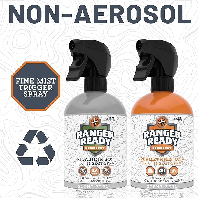 Ranger Ready Repellents P2Pak Permethrin + Picaridin 20% Tick & Insect Repellent, Scent Zero, 24 Fl Oz. (Pack of 2)