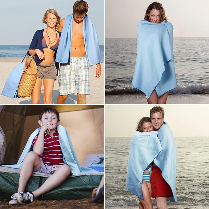 Microfiber Towel, Beach Towel, Fast Drying, Lightweight, Soft, Compact, Quick Dry Fitness Hiking Yoga Camping Travel Towel (Blue, L 30x60 in)