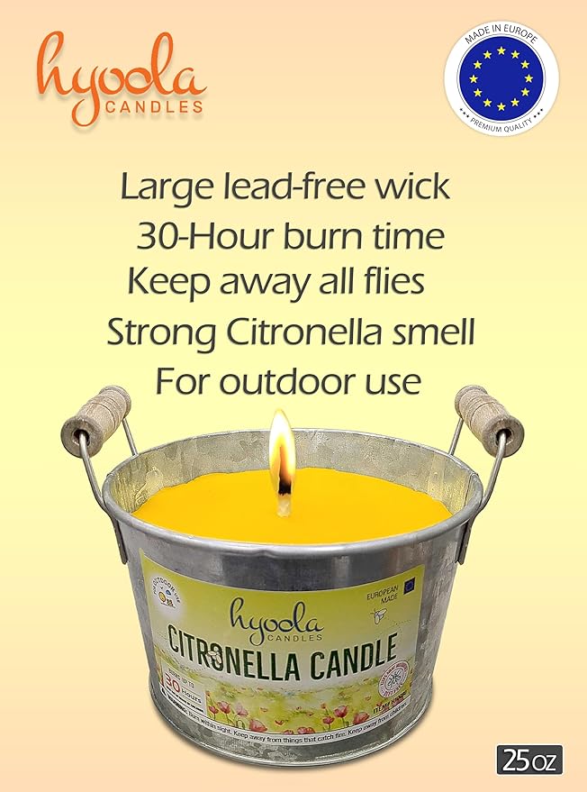HYOOLA Large Citronella Candles Outdoor Bucket - 30 Hour - 2-Pack - Natural Repellent - European Made
