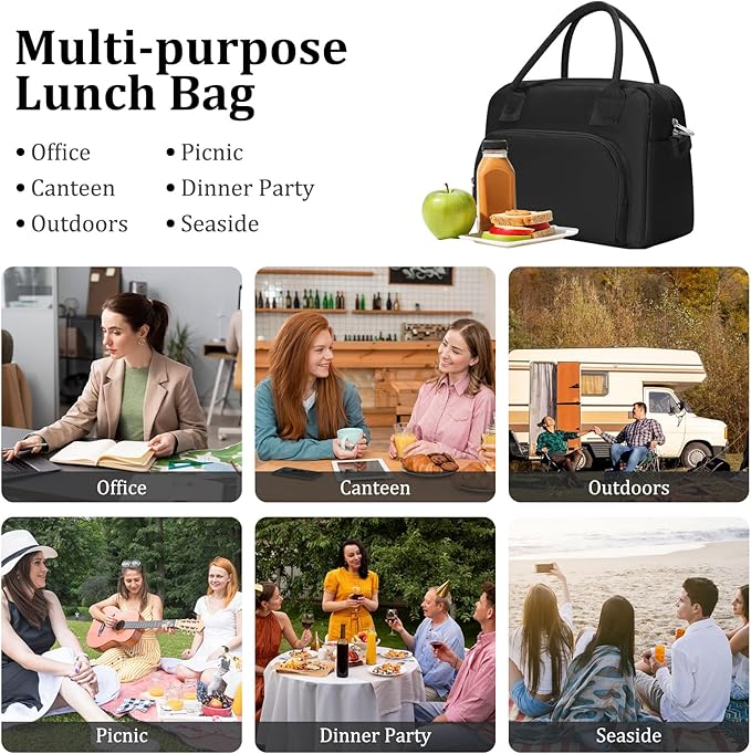 Insulated Lunch Bag for Women Men Large Reusable Lunch Box Adult Striped Leakproof Portable Cooler Tote Bags for Work Picnic
